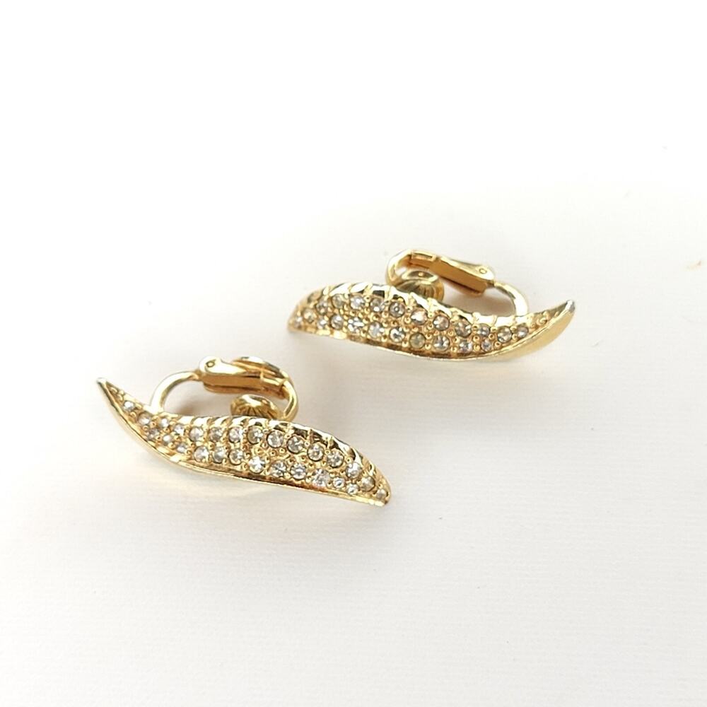 Vintage Hattie Carnegie Rhinestone Clip-on Earrings,Elegant Leaf Gold-tone wc-58 - Picture 6 of 7
